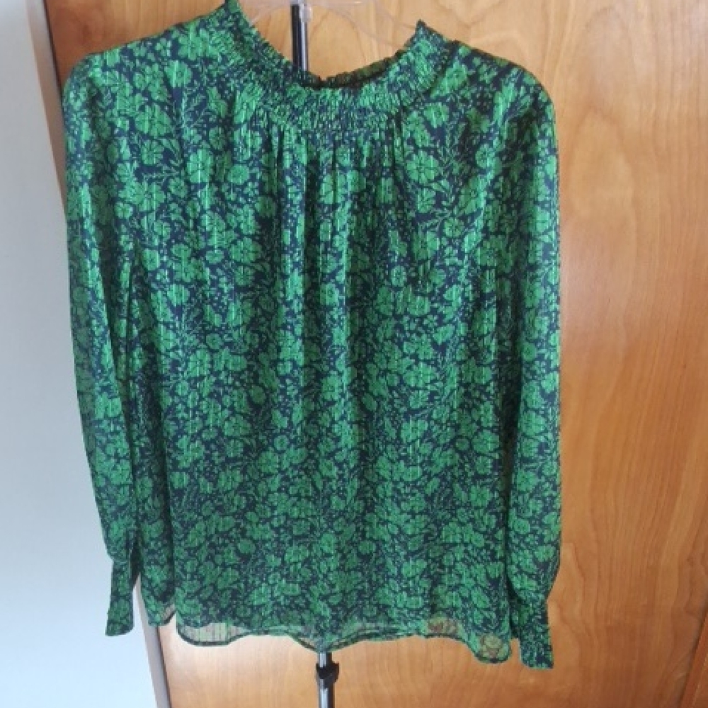 Skies Are Blue Green and Black Floral Blouse